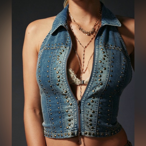 Urban Outfitters Tops - NWT studded open-back cropped denim vest top by Urban Outfitters / NEW